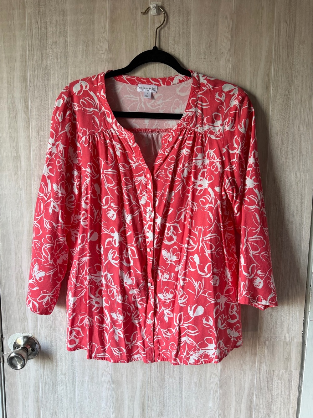♥️Maison Jules Coral Floral Button-Front Tunic